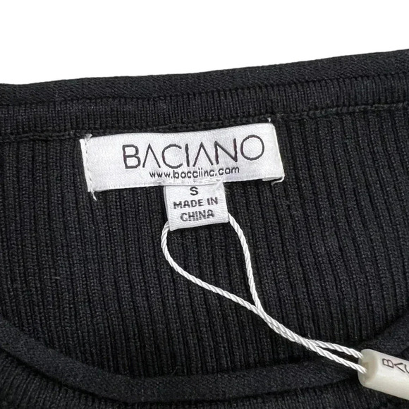 Baciano Black Ribbed Mini Sweater Dress With Button Detail S - Picture 2 of 4